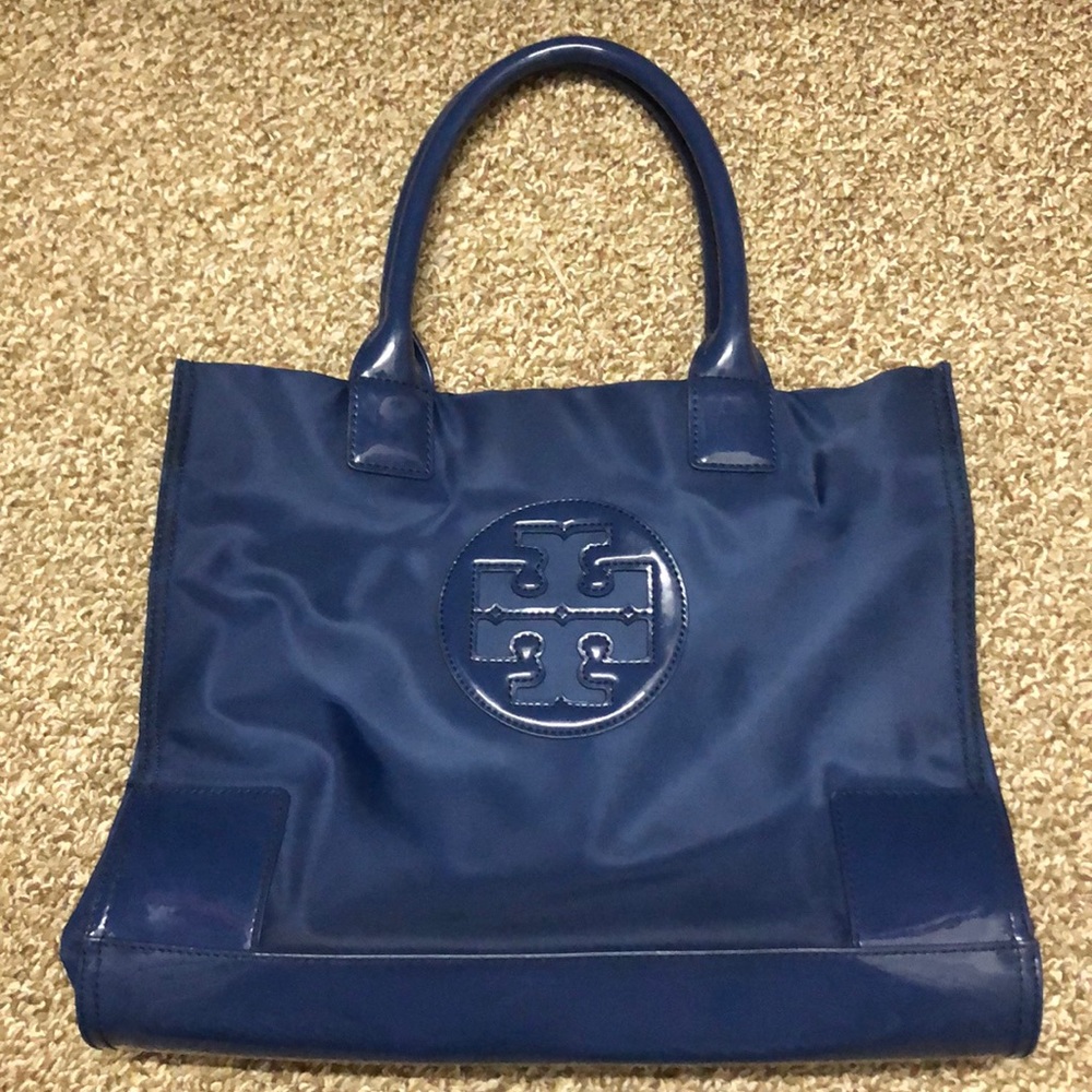 Tory Burch, ELLA PATENT MINI TOTE, Blue